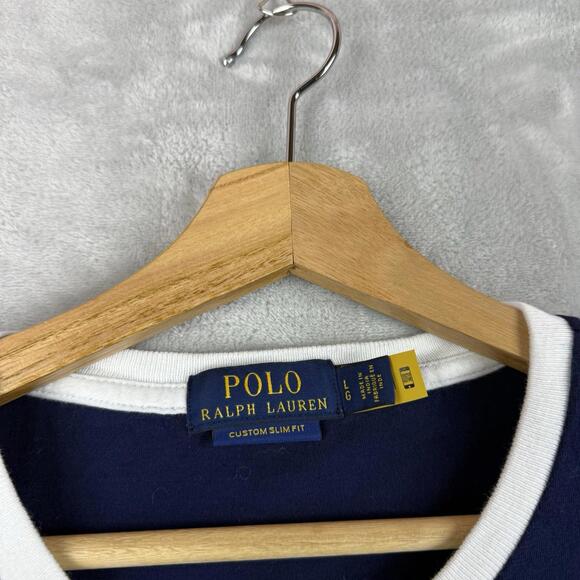 Polo Ralph Lauren Striped T Shirt Navy Multicolor Pony Logo Custom Slim Mem sz M - Picture 4 of 9